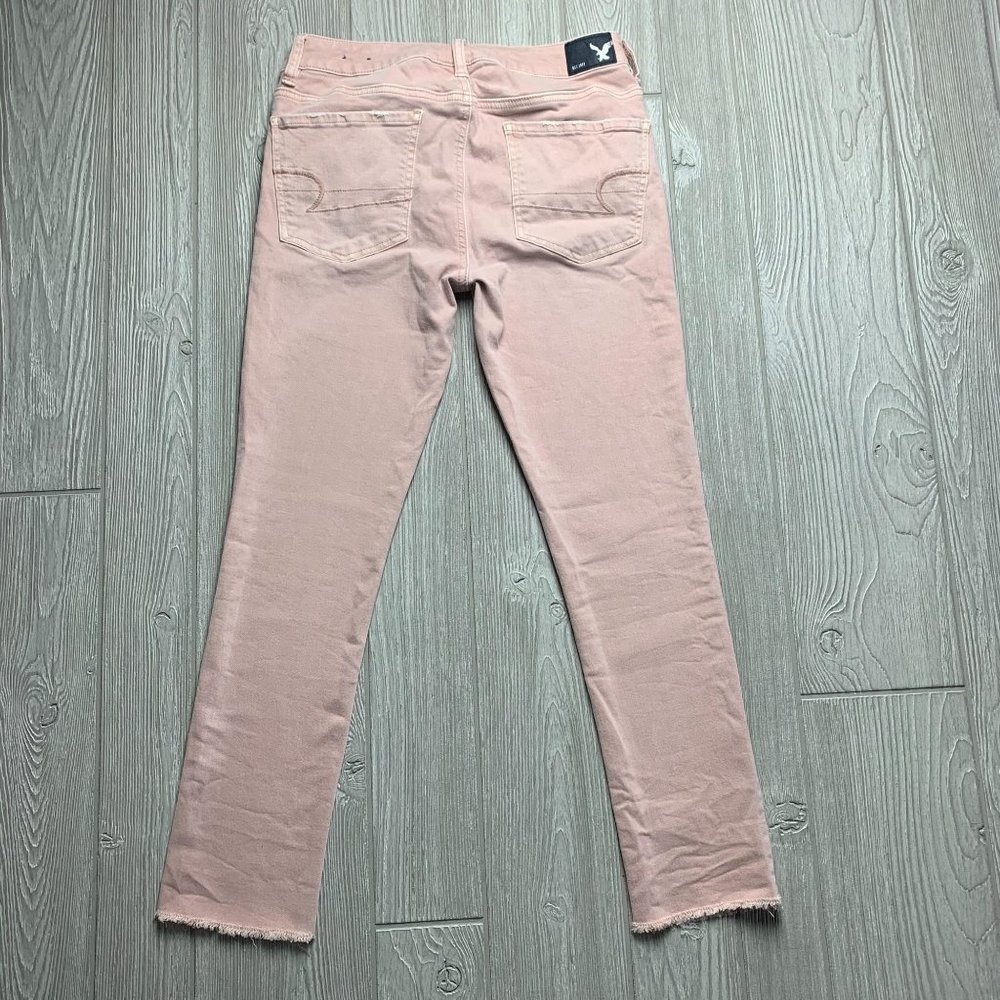 American Eagle Pink Crop Jegging Raw Hem Stretch 8 - Picture 3 of 7